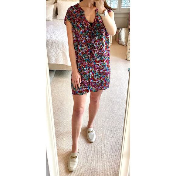 Joie Floral Silk Ruffle Button Mini Dress Short Sleeve Anthropologie Doen Style - Picture 2 of 8